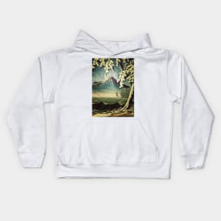 5 Lakes at Moonlight - Winter Mountain by the Ocean Ukiyoe Nature Landscape in White and Blue Kids Hoodie